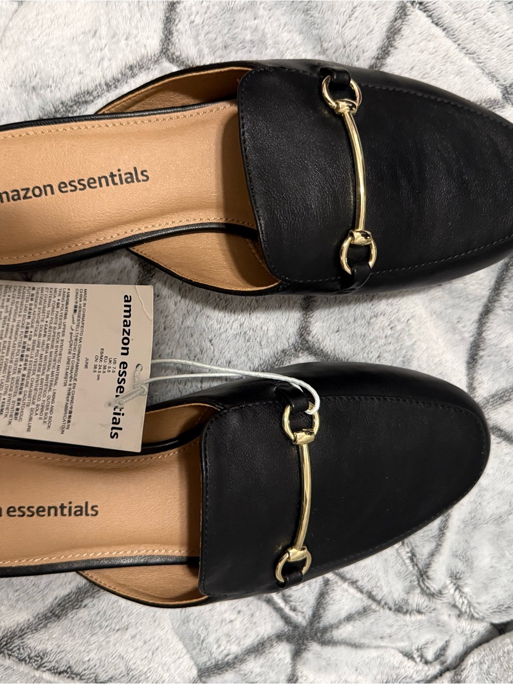 Amazon Essentials Black Faux-Leather Slip-On Mules with Gold Bit
